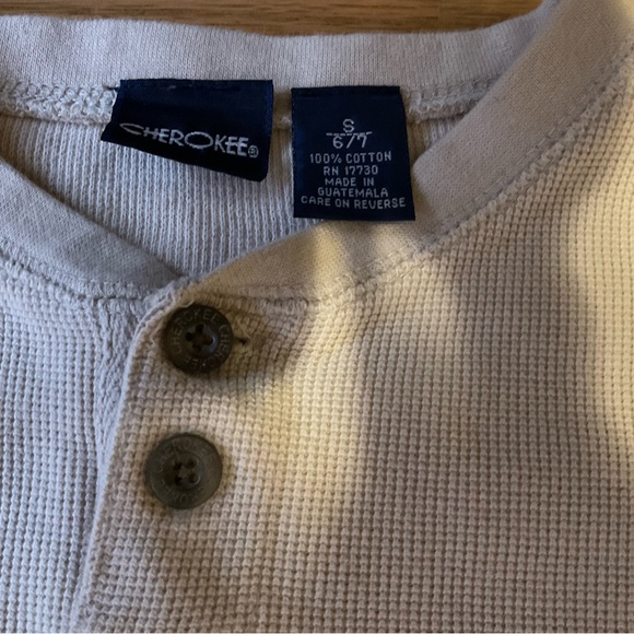 Kids Cherokee Cream Long Sleeve Waffle Knit Long Sleeve Shirt with 2 Buttons. - Picture 6 of 7
